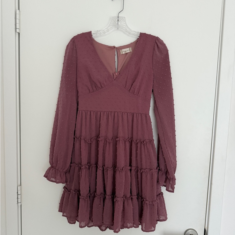 Elegant Mauve Long Sleeve Dress